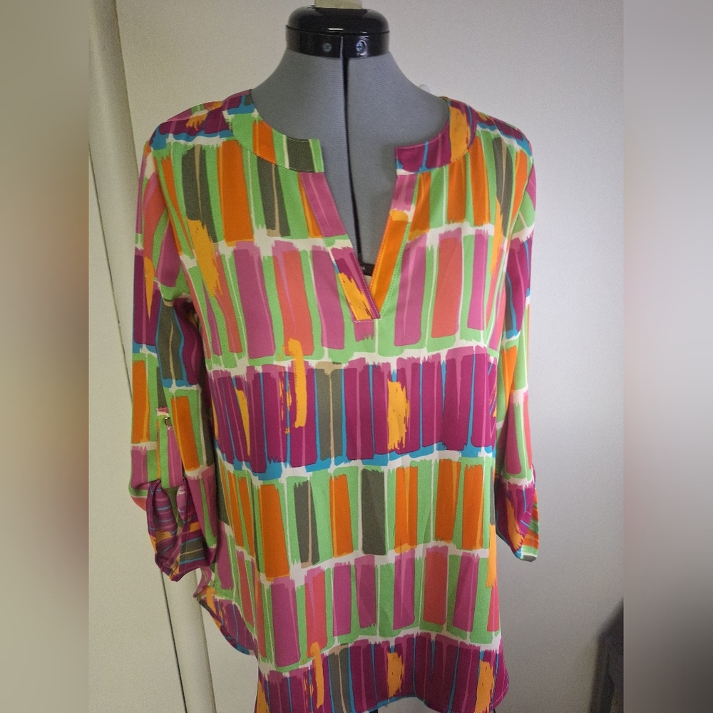 Cato Multicolor Brushstroke Blouse - image 2